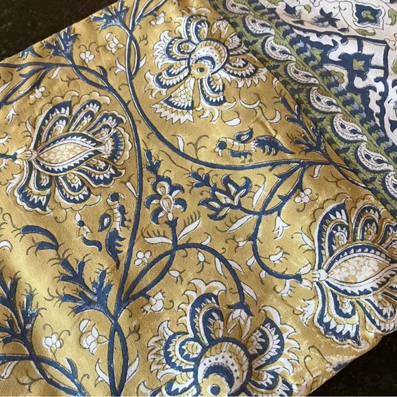 New Pottery Barn Carolle Kalamkari Block Print Tablecloth, Casual Cotton Yellow - Picture 7 of 14